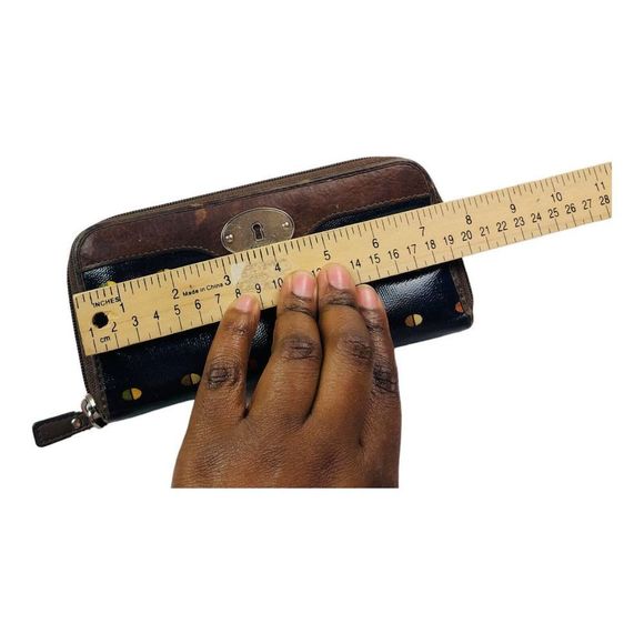 Fossil Key Per Coated Canvas Wallet Multi Credit Card Slots Zipper Leather Trim - Picture 8 of 8